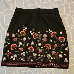 Suzy Shier Black Skirt with Floral Embroidery